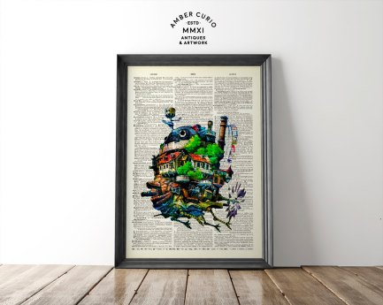 Howl's Castle print on recycled book page (actually, I already own this print)